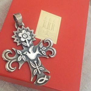 Large Sterling Silver Cross Necklace Pendant J.A.